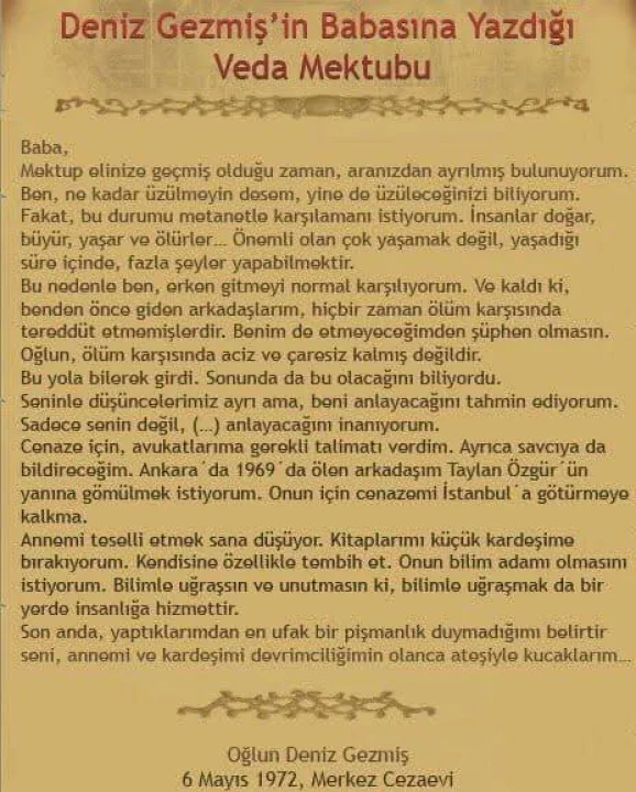 Deniz Gezmiş’in mektubu...